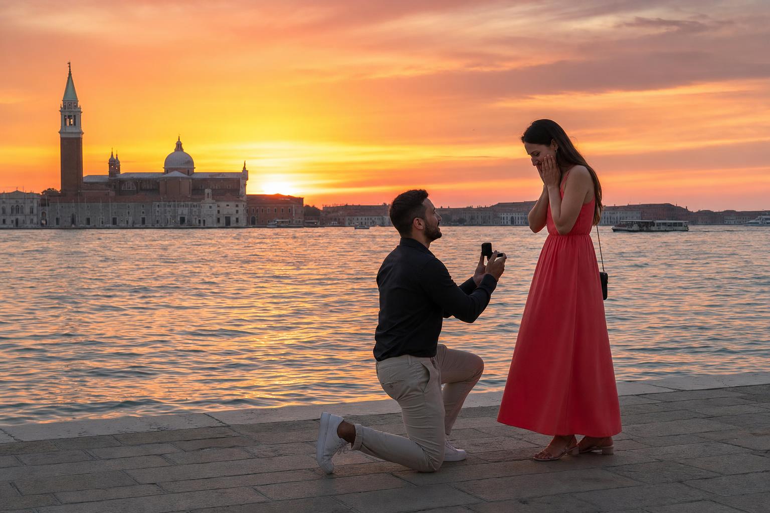 Sunset on the docks - marriage proposal in Venice